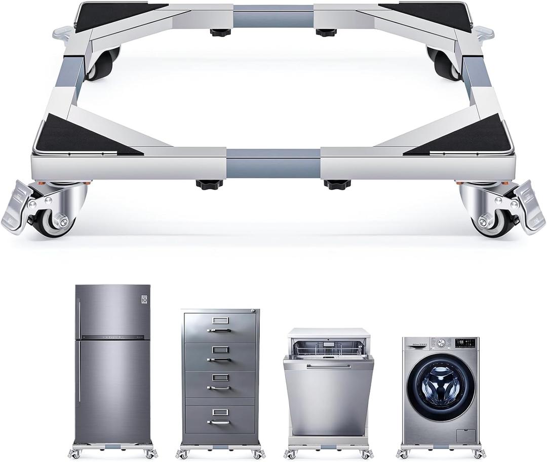 Nefish Upgraded Stainless Steel Appliance Dolly with Wheels 21-28 Inch Washing Machine Roller Heavy Duty 700 Lbs Furniture Cart with Wheel Flat Dollies for Washer and Dyer, Fridge, Cabinet, Boxes (Silver White)