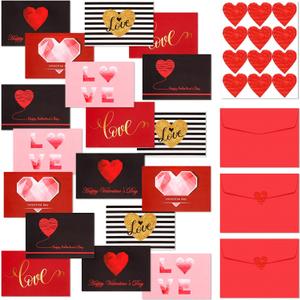 Yexiya 240 Sets Mini Valentine's Day Cards Assortment Bulk Love Heart Classroom Kids Greeting Foldable Wedding Flower Card with Envelopes and Stickers for Valentines Day