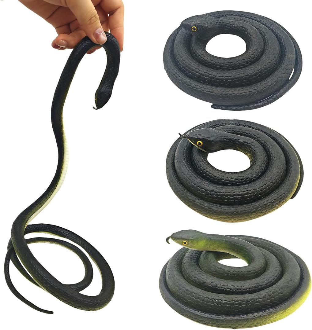 3 Pieces Realistic Fake Rubber Snake,Garden Lifelike Snake to Keep Birds Away Scare Squirrels, Prank Fake Snake