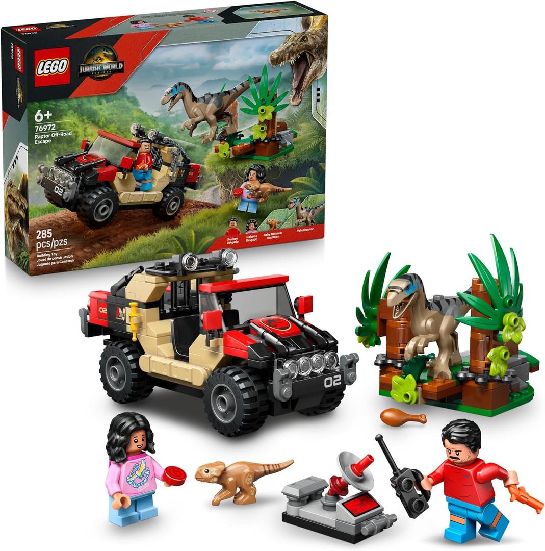 LEGO Jurassic World Raptor Off-Road Escape Dinosaur Toy - Building Playset with Dinosaur Action Figures, Jurassic World Toy for Boys & Girls, Ages 6+ - Gift Idea for Birthdays - 76972