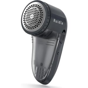 Ruidla Fabric Shaver Defuzzer, Electric Lint Remover, Rechargeable Sweater Shaver with Stainless Steel 3-Leaf Blades, Dual Protection, Removable Bin, Easy Remove Fuzz, Lint, Pills, Bobbles
