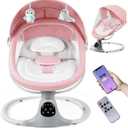 Electric Baby Swing for Infants to Toddler, Portable Swing Baby Rocker with 5 Point Harness, 5 Sway Speed, Bluetooth,12 Preset Lullabies with Remote Control, Infant Swing for Baby Boys & Girls, Pink