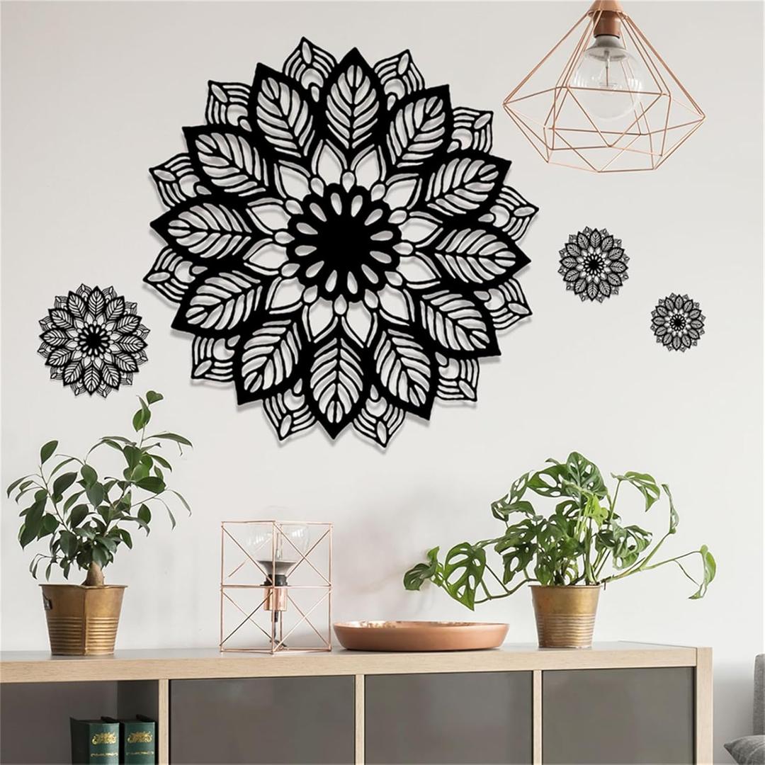 Large Black Mandala Wall Decals Flower Wall Stickers Removable Peel and Stick Bedroom Living Room Dining Room Wall Art Murals Kids Baby Nursery Wall Decor Home Decoration