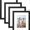 decorUhome 8x10 Picture Frame, Set of 4, Black Engineered Wood, Plexiglass, 11x9 inches, Matte Finish, Vertical or Horizontal, Unisex