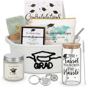 Zopeal 2026 Graduation Gift Basket Set for Her, Personalized Grad Gifts with Candle, Mug, Wine Glass, Jewelry, Socks & Banner, College High School Nursing Master Phd Graduation Gifts(White)