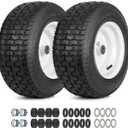 16x6.50-8 Riding Lawn Mower Rubber Tire and Wheel, 2 Pcs Replacement 16x6.5-8nhs Garden Tractor Lawnmower Tyre, Bearing Bore 3/4" & 5/8", 3"-4.5" Centered Hub