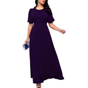 Maxi Dresses for Women Casual Floor Length Round Neck Party Formal Long Dresses (Purple, S)