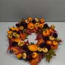 YULETIME 24" Fall Wreath, Artificial Autumn Wreath with Red, Orange, Green Maple Leaves and Orange, Purple, Green-Yellow Pumpkins (Pumpkin & Maple Leaf)