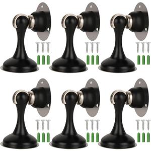 SHUESS 6 Pack Black Magnetic Door Stopper Heavy Duty Magnetic Door Holder, Stainless Steel Magnetic Door Stop with Adhesive Tape, Screws for Stronger Wall & Floor Mount, Keep Door Open
