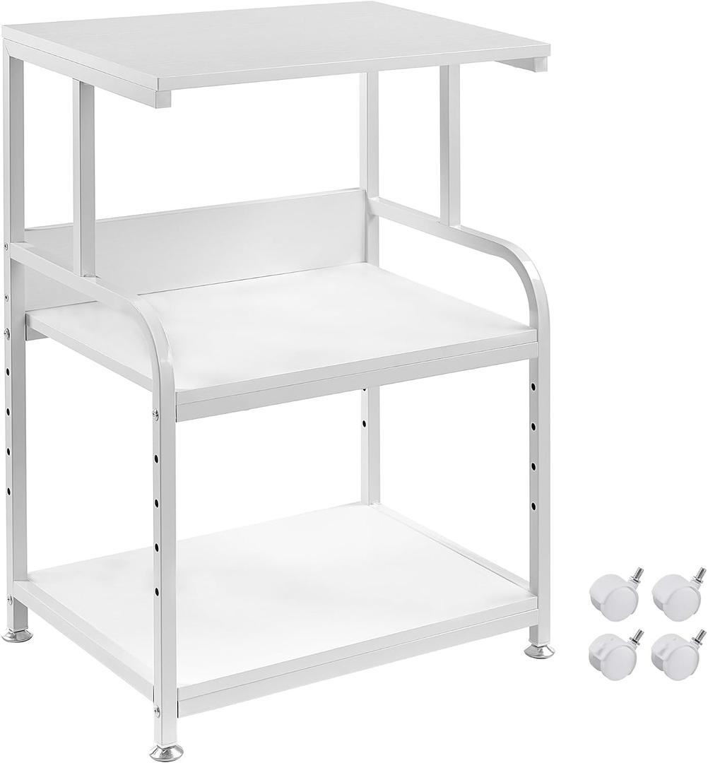 Fannova White Printer Stand with Storage, 3 Tier Printer Table with Height Adjustable Shelf, Rolling Printer Cart with Wheels for Home Office Organization