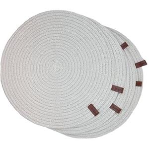 Round Placemats, Set of 6, Handmade by Braided Cotton Cord for Kitchen and Dining Table, Dia. 12.6 Inch, Doublesided, Heat Resistant, Off-White