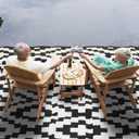 SAND MINE Waterproof Outdoor Rug 9x18 ft, Plastic Straw Rug, Modern Area Rug, Large Floor Mat, RV, Patio, Backyard, Deck, Picnic, Beach, Trailer, Camping (9' x 18', Black & White Lattice)