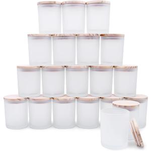 Thick Candle Jars for Making Candles 19 Pcs, 7 OZ Empty Jars with Wood Lids for Candle Making, Sample Container, Frosted White