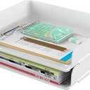 Tomorotec Desk Letter Tray Set, A4 Size White Stackable Document Organizer Office Desktop File Paper Holder Book Storage Rack Side Load Anti-Skid Stacking Support Convex Bottom (2X Landscape)