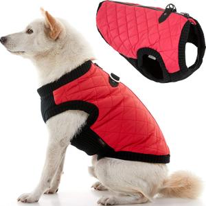 Gooby Fashion Vest Dog Jacket - Orange, Large - Warm Zip Up Bomber Vest with Dual D Ring Leash - Winter Water Resistant Small Dog Sweater (Large chest (~17.25")