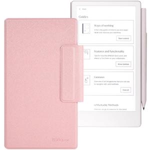 RSAquar Case for Remarkable Paper Pro Move Tablet 7.3" (2025)  Lightweight Hard Back Folio Cover with Auto Sleep/Wake, Built-in Pen Holder, Protective Book Case (Rose Gold)