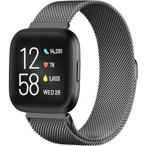 ZWGKKYGYH Metal Bands Compatible with Fitbit Versa/Versa Lite/Versa 2 Smart Watch for Women Men, Stainless Steel Mesh Replacement Bracelet Band for Versa 2, Black Large