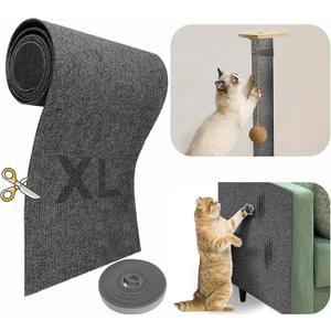158x15.8 Trimmable Cat Scratching Post Carpet Cover Cat Scratcher Mat Self-Adhesive Tree Shelves Replacement Parts Mat Cat Scratcher Couch Furniture Protector for Indoor Cats (158"*15.8",Dark Grey)