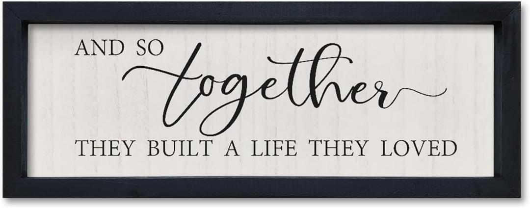 comurdyo And So Together They Built a Life They Loved Wall Sign Decor 16"6" Above Bed Master Bedroom Wood Framed Hanging Wall Art (Black)