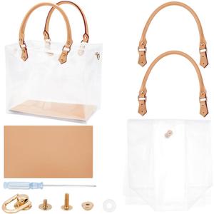 Clear Tote Bag Handbag Making Kit PVC DIY Purse Craft Accessories Tool Set Adults Beginners Handmade Gift Bag Making Kit with PU Leather Handbag Bottom and Handle Birthday Holiday, 5.91x9.84x8.27 inch