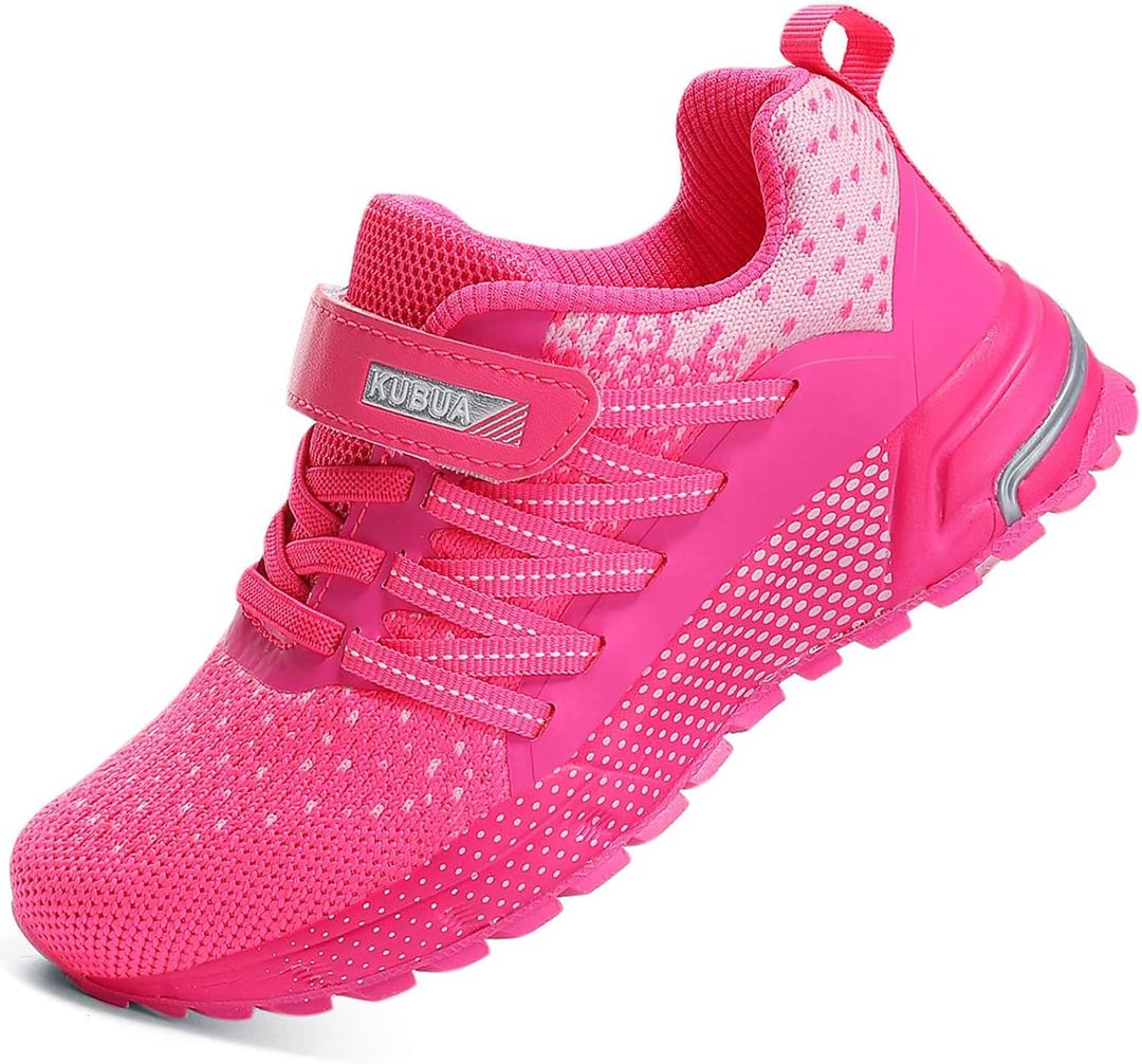 KUBUA Kids Sneakers for Boys Girls Running Tennis Shoes Lightweight Breathable Sport Athletic (Pink), Size: 1 Big Kid