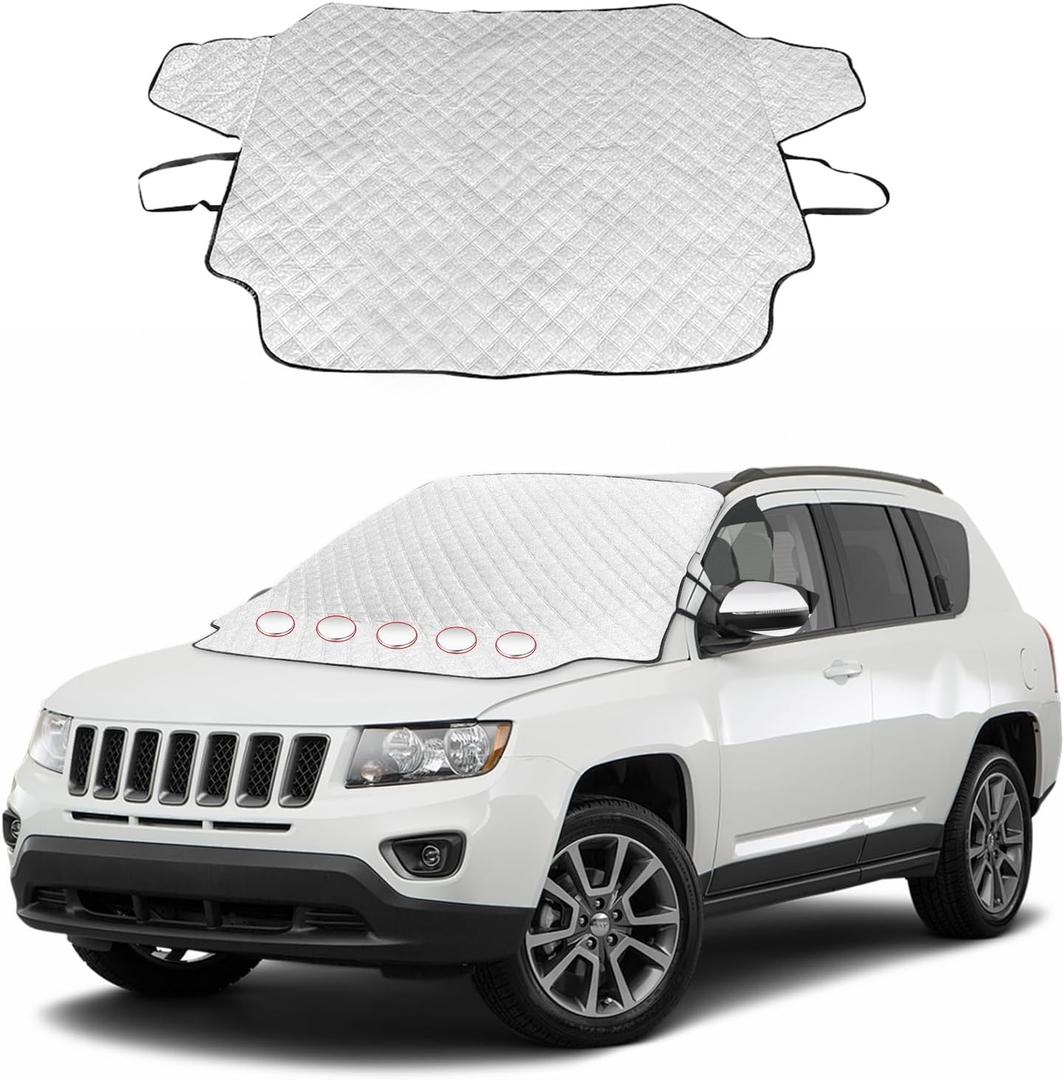 KVAEY Car Windshield Snow Cover, 61.4''  53.1'' 4-Layer Windshield Snow Cover for Snow, Ice, Frost for Any Weather, Auto Windscreen Cover with Magnetic Edges for Winter