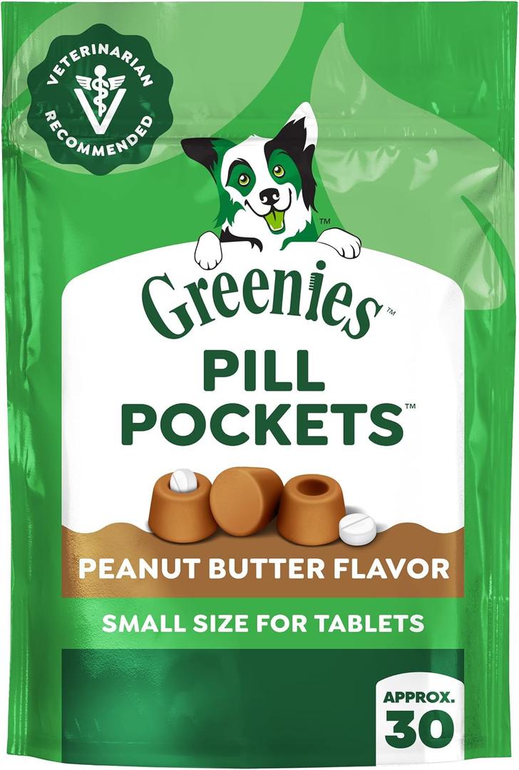 4 x Greenies Pill Pockets for Dogs Small Size, Tablet Pill Treats for Dogs, Peanut Butter Flavor, 3.2 oz. Pouch (EXP 04/26/27)