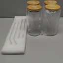 Drinking Glasses with Bamboo Lids and Glass Straw 4pcs Set - 16oz Glass Cups, Iced Coffee Glasses, Cute iced Tea Glasses, Beer Glasses, Ideal for Coffee Bar Accessories, Aesthetic Gift - 2 Brushes