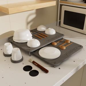 VERIFOST 2025 2PCs Large Drying Stone for Kitchen Counter, Stone Drying Mat for Kitchen Counter, Quick Drying Matt Kitchen Counter, Diatomaceous Earth Dish Mat with Non-slip Feet Midnight Gray