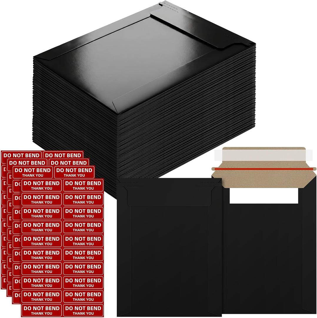 80 Pack 6x8 Inch Rigid Mailers,Self Seal Rigid Envelopes,Black | Protective Flat Cardboard Envelopes,Blank Shipping Envelopes,Photo Mailers,Document Mailers for CD Trading Cards Stamps