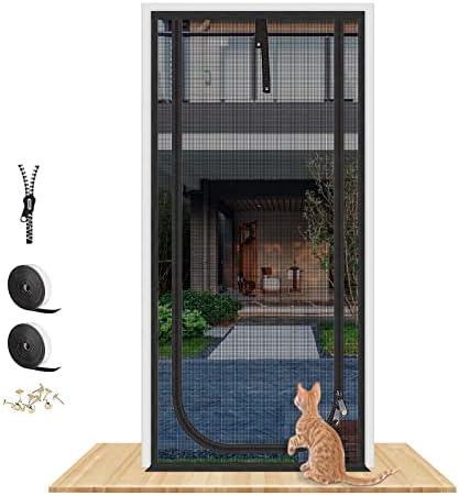 Amazon.com : QWR Reinforced Cat Screen Door,Fits Door Opening Size 32''x 80'',Thickened Cat Proof Screen Door with Zipper Closure for Living Room,Kitchen,Bedroom (U-Type,Black) : Pet Supplies