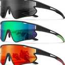 KALIYADI Men's-Sunglasses Polarized Sports Sunglasses: Cycling Sun Glasses Women UV400 Protection for Running (A04-black+red+green)