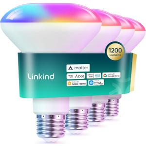 Linkind Matter Smart Light Bulb,1200LM 85W BR30 Smart Flood Light Bulbs Work with Alexa, Apple Home, Google Home, RGBTW Recessed Color Changing Bulbs E26, 2.4GHz Only WiFi Light Bulbs LED, Pack of 2