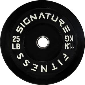 Signature Fitness 2" Olympic Bumper Plate Weight Plates with Steel Hub - 100% Virgin Rubber, Black (SF-BLK25S)
