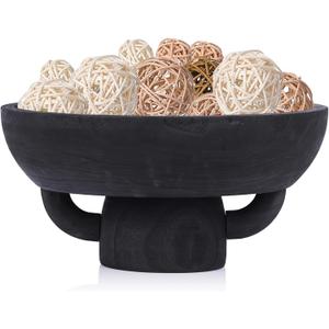 XMGZQ Black Decorative Bowl, Extra Large, Rustic Wooden Fruit Bowl for Home Decor, Kitchen Counter, Entryway & Table Centerpiece