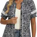 GRACE KARIN Women Boho Floral Tops, Summer Short Eyelet Sleeve Dressy Casual Shirts, Spring Button Down Blouse 2026 Trendy