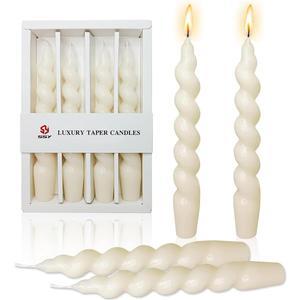 Ivory Spiral Taper Candles Set of 4, 7.5 Inch Handmade Candle Stick, Unscented Twisted Candles, Tapered Candles for Wedding Dinner Table Home Decor Gift
