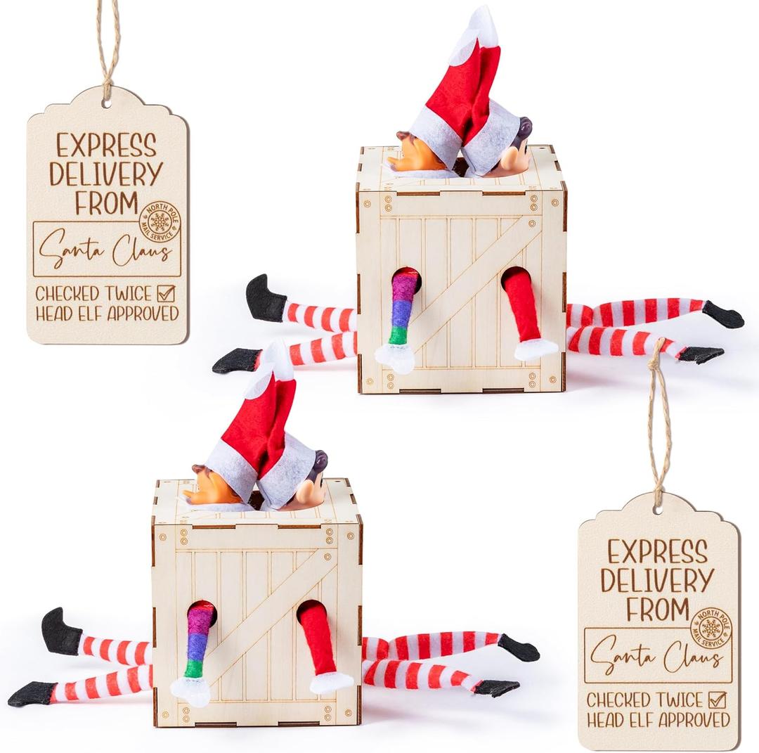 16PCS Christmas Elf Crate Wooden Arrival Box Shipping Box Delivery Crate Decorative Boxes (4.9 Inch 3-Set)