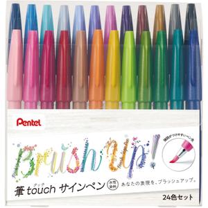 Pentel SES15C-24ST Brush Touch Sign Pen, Set of 24 Colors