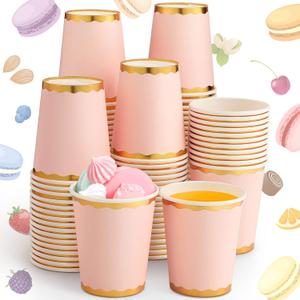 100 Count 9 oz Light Pink Cups Disposable Coffee Cup Pink Party Paper Tableware for Wedding Holiday Picnic Birthday Party Bridal Favor Coffee Beverage Tea 100 Count 9 oz Light Pink Cups Disposable Coffee Cup Pink Party Paper Tableware for Wedding Holiday Picnic Birthday Party Bridal Favor Coffee Beverage Tea
