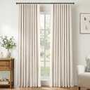 100% Blackout Shield Full Blackout Curtains for Bedroom 84 inch Length 2 Panels Set, Clip Rings/Rod Pocket Faux Linen Black Out Curtains for Living Room, Thermal Insulated, 50Wx84L, Beige