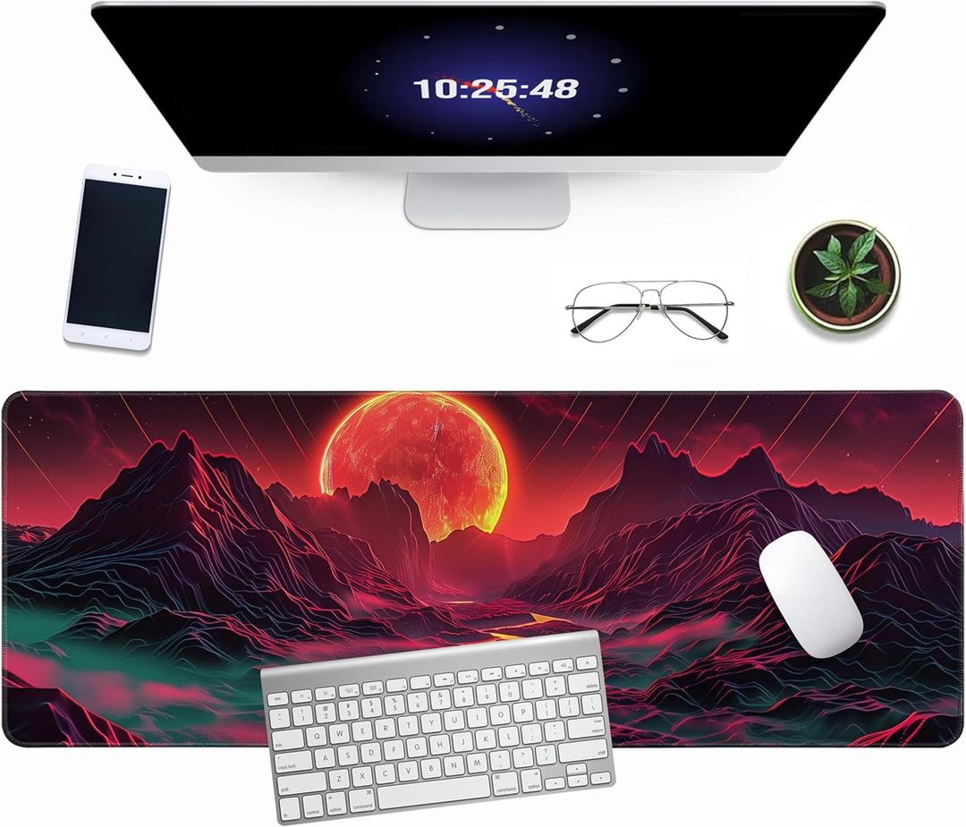 Red Mountain Large Mouse Pad Mountain Pattern Gaming Extended XL Mousepad Big Computer Keyboard Desk Mat for Non-Slip Rubber for Gaming and Office 31.5x11.8inch