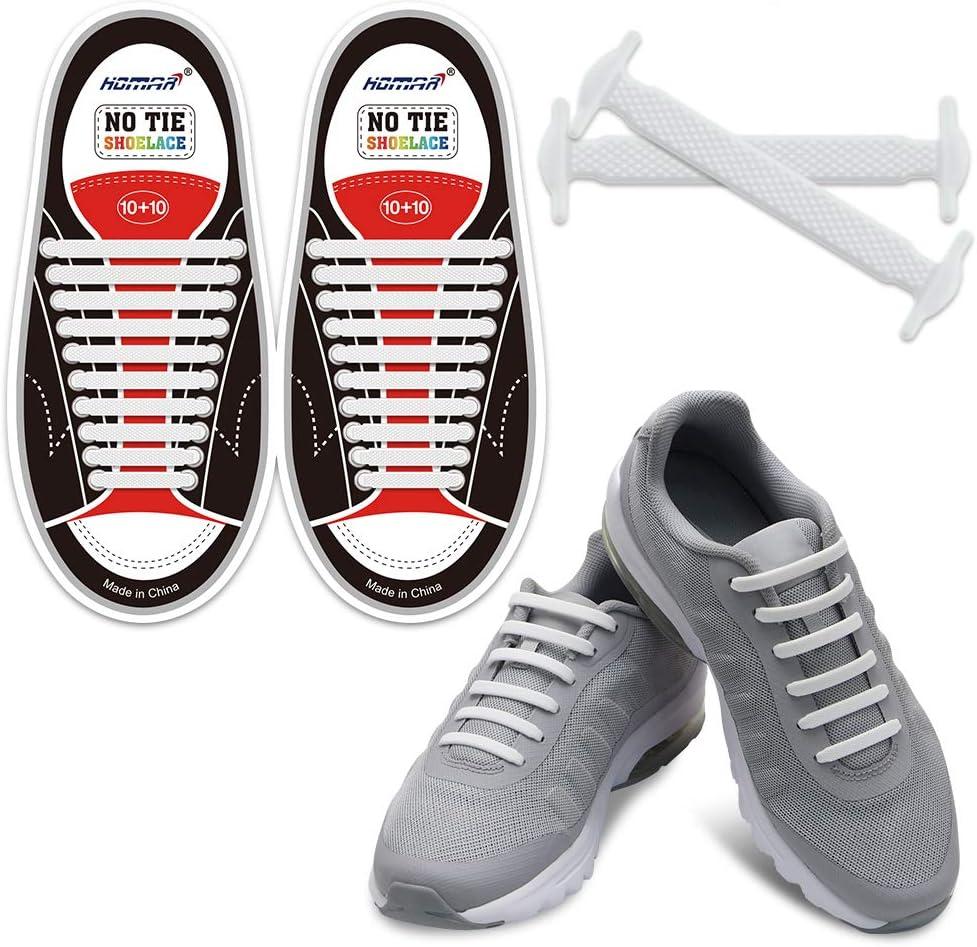 HOMAR No Tie Shoelaces for Kids and Adults Stretch Silicone Elastic No Tie Shoe Laces (Adult Size White)