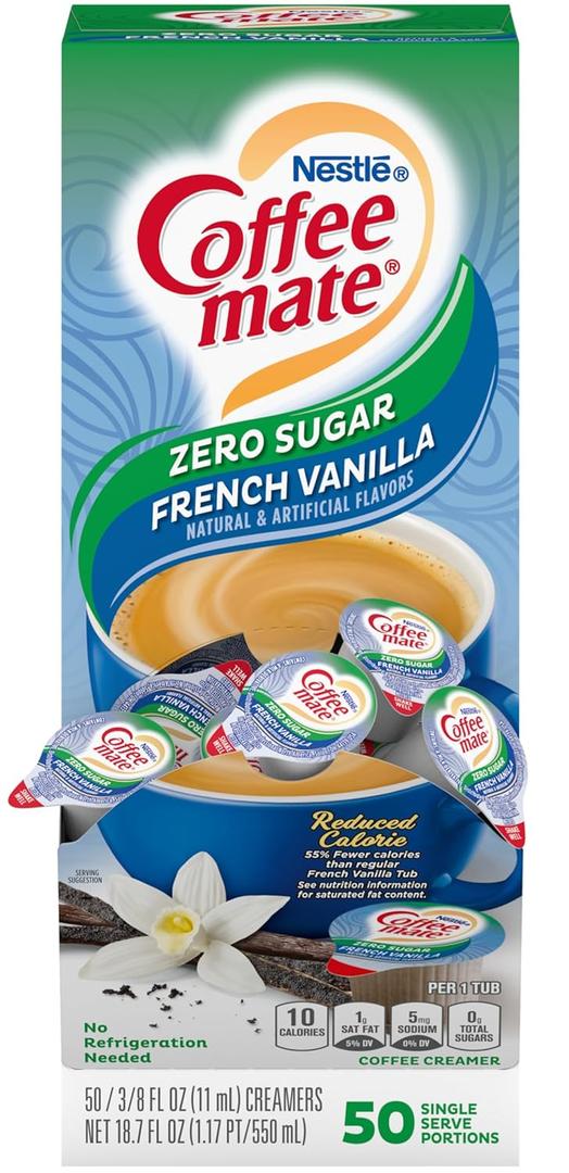2 x Nestle Coffee mate Coffee Creamer, Sugar Free French Vanilla, Liquid Creamer Singles, Non Dairy, No Refrigeration, Box of 50 Singles (EXP 01/09/27)