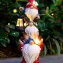 twinbling Garden Gnome Statue with Solar Lights Garden Sculptures Funny Triple Gnome Outdoor Patio Lawn Yard Balcony Home Decor Birthday Gift for Mom Woman Grandma 12 in Summer Gnomes (Multicolor)