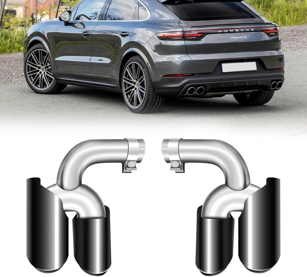 Carbon Fiber Dual Exhaust Tips for 2018-2024 Porsche Cayenne 3.0T Stainless Steel Tailpipe Tip (2pcs Black)
