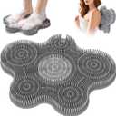 Shower Foot Scrubber Mat Silicone Back Exfoliating Cleaner, Feet Message Bath Washer Pad with Suction Cups for Wall Non-Slip - Itchy Toes Dead Skin Beauty Deep Clean Soft Bristles 14.2 * 11.2in Grey