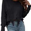 chouyatou Women's Casual Crewneck Fringe Tassel Knitted Pullover Sweater Jumper Tops Size XS