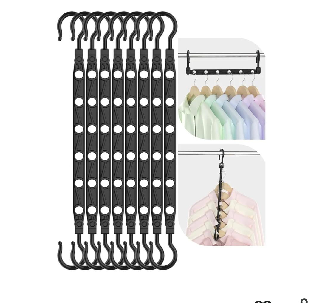 Space Saving Hangers, 8-Pack Reinforced Collapsible Hangers with 360° Swivel Hook, Hanger Hooks Space Saver for Closet Organizers and Storage, Dorm Room Essentials, Fully Assembled, Black