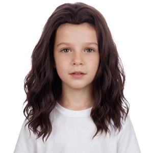 Brown Curly Wig for Kids Boys Dark Brown Long Wavy Wigs